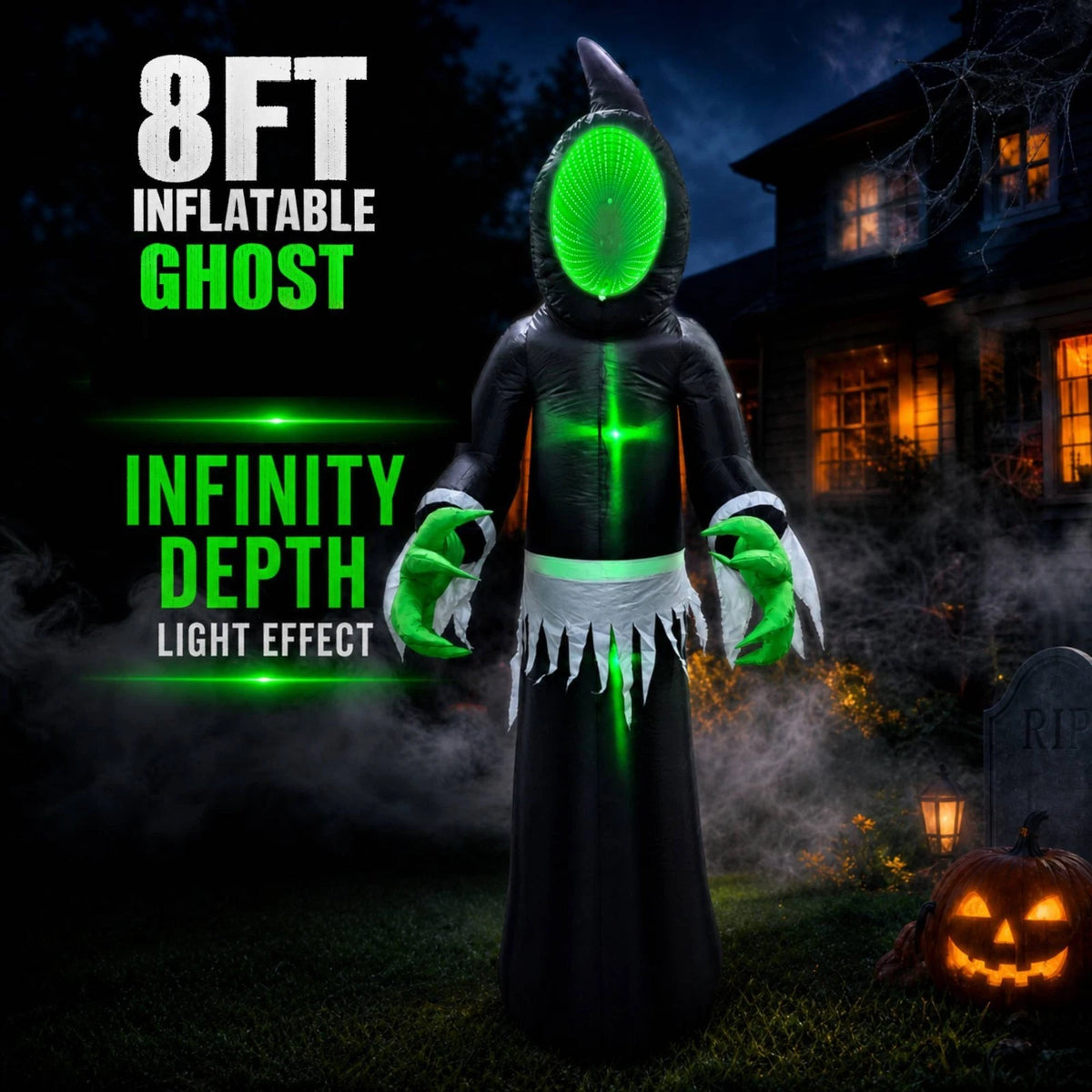 8FT Halloween Inflatable Decoration with 3D Infinity Depth Illision, Auto Changing LED Lights Outdoor Halloween Yard Decor