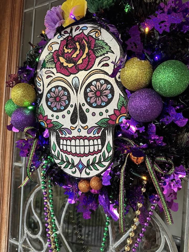 LED LIGHTED Halloween Dia De Los Muertos wreath Day of the Dead Sugar Skull