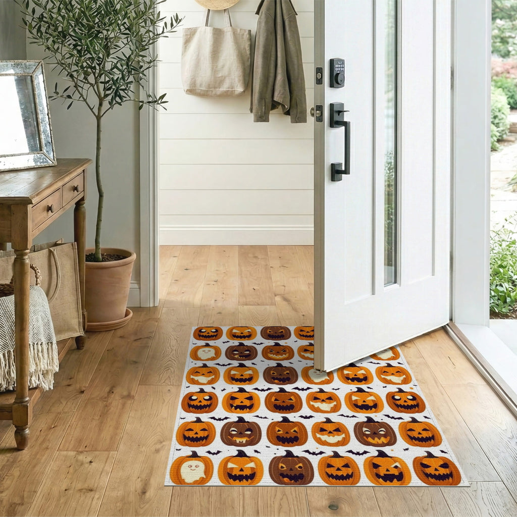 ODIKA Halloween Ghost Pumpkin Bat Skull Welcome Doormat Fiber Door for Dorm Room, Small Living Apartment, Stain Resistant Low Profile