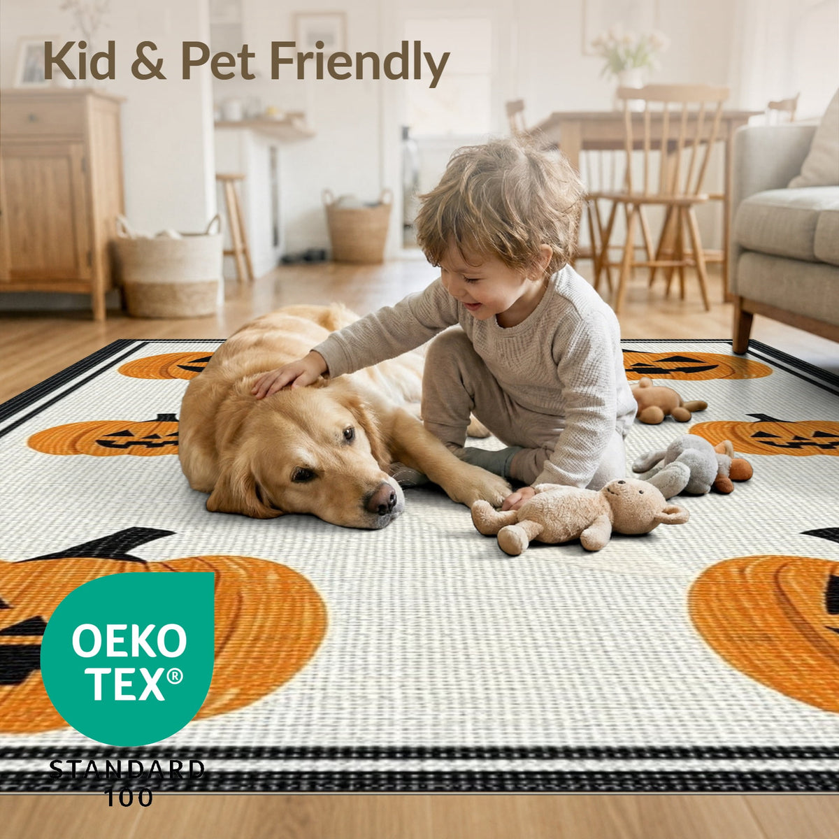 ODIKA Halloween Striped Pumpkin Ghost Farmhouse Welcome Fallc Door Pet Friendly & Kids Safe Play for Playroom, Bedroom, Reading Nook