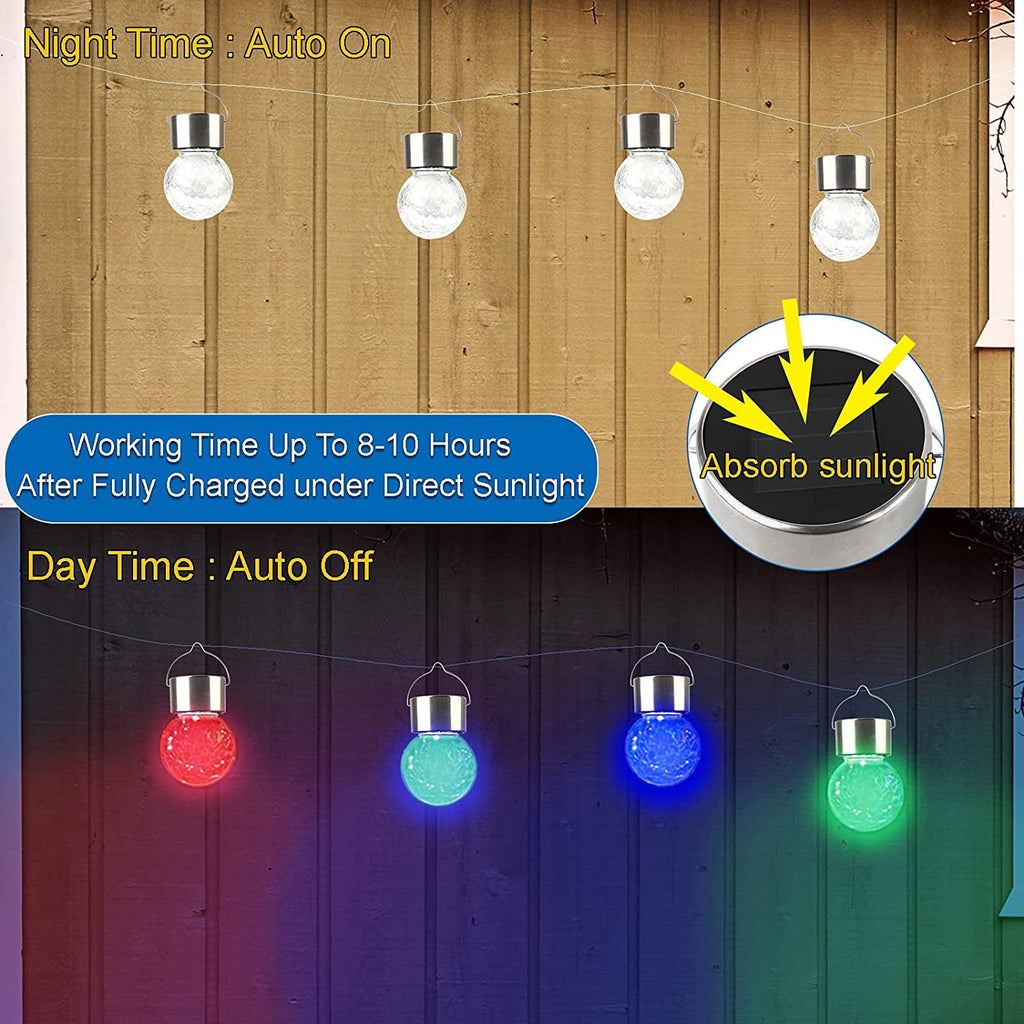 LINLIN 6 Pack Hanging Solar Light Outdoor, 3 Color Solar Powered Decorative Crackle Glass Ball Light, Waterproof Tree Hanging Outdoor Globe Lantern with Handle for Garden Yard Patio Path Party Decor