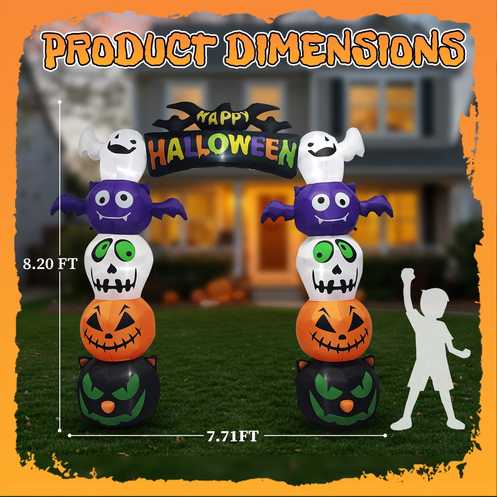 8.2 ft Lighted Halloween Inflatable Pumpkin Archway with Ghost Outdoor Yard Decor 1 Pack