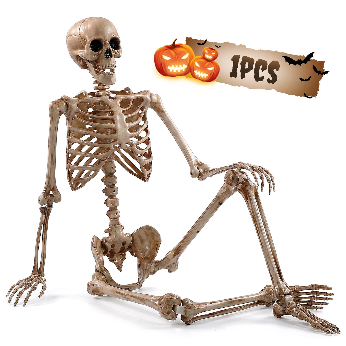 Ayieyill 5.4ft Halloween Skeleton Decorations, Weathered Posable Skeleton Decor for Halloween Decorations Outdoor Indoor
