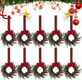 Christmas Mini Wreaths, Set of Small Artificial Pine Cabinet Rings with Bows & Berries, Holiday Door & Window Decor, Hanging Indoor Outdoor Christmas Decorations (Black/Red Check, 10PCS)