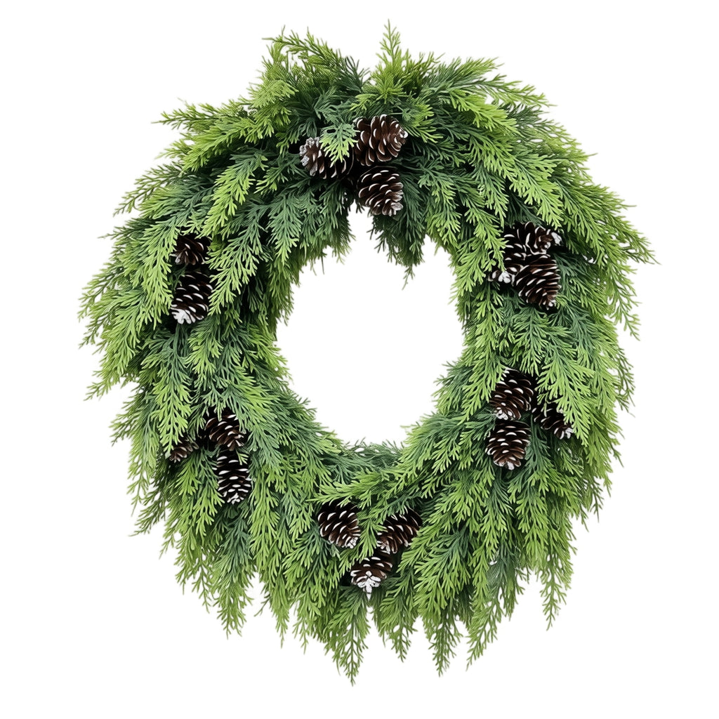 Christmas Pine Wreath, Outdoor Christmas Decorations, Xmas Door Wreath for Home, Holiday, Party, Fireplace, Mantle, Wall, Windows Decor