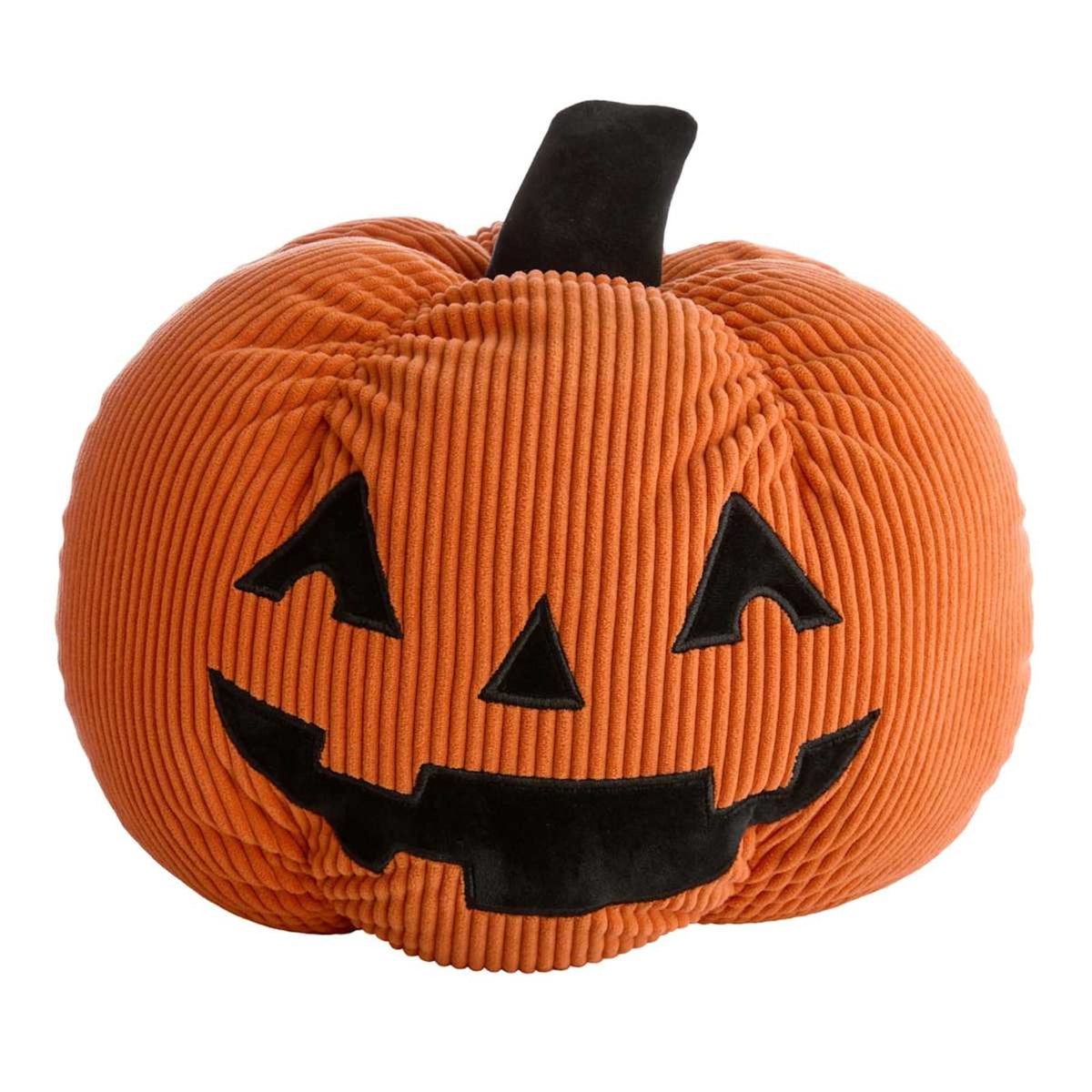 Corduroy Jack-o'-Lantern Throw Pillow, 11" Fabric Pumpkin Tabletop Mantel Shelf Fall Autumn Thanksgiving Halloween Decorations for Home, Terracotta Orange Corduroy