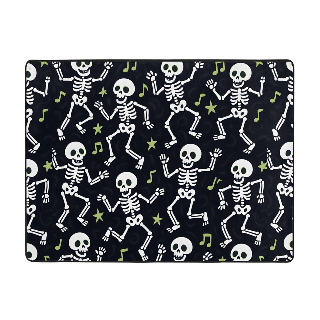 Flannel Floor Mat 63x48in Non-Slip Wear-Resistant Memory Sponge Point Plastic Bottom For Living Room Office Coffee Table Bed Balcony Dancing Skeleton Halloween Pattern