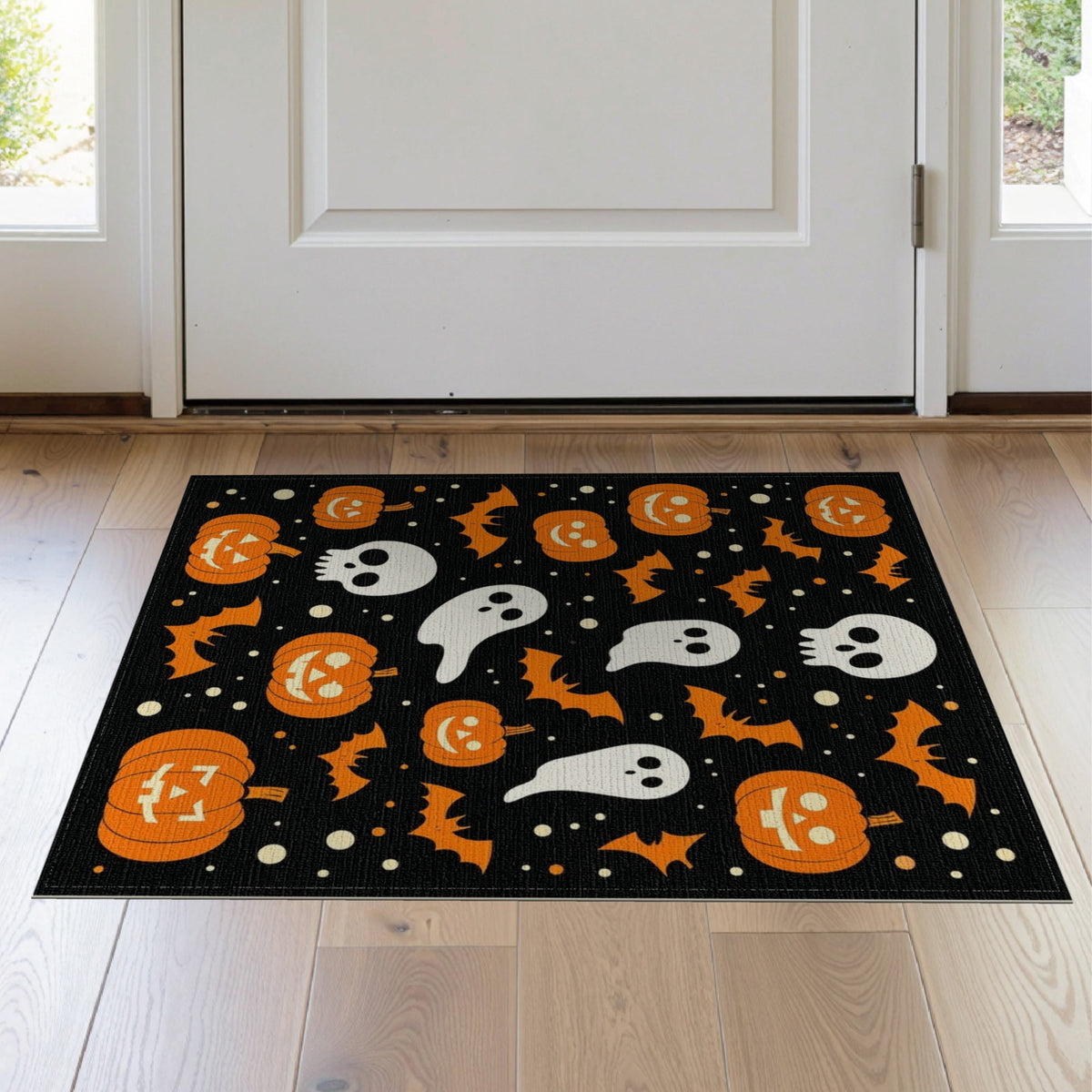 ODIKA Halloween Ghost Pumpkin Bat Skull Welcome Doormat Fiber Door for Dorm Room, Small Living Apartment, Stain Resistant Low Profile