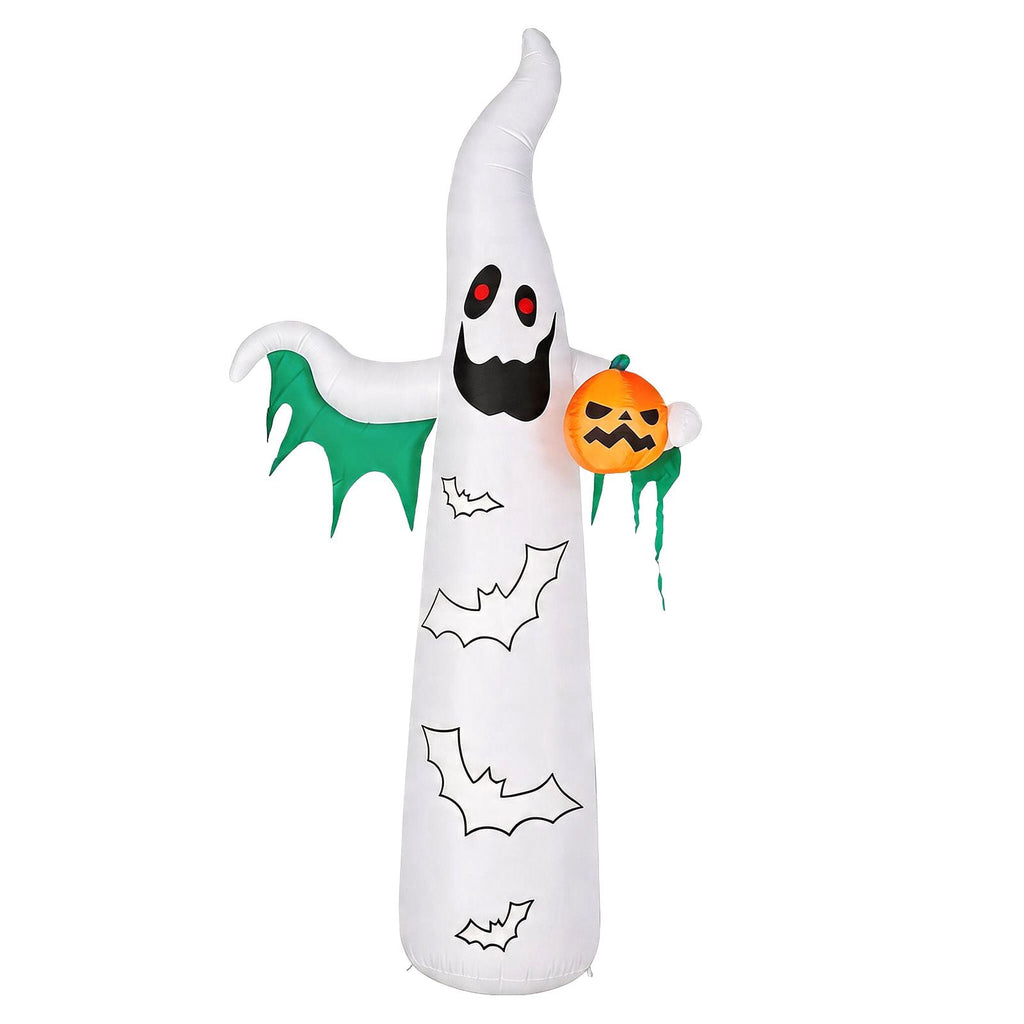 12FT Inflatable Ghost and Bat with 4 LED Lights 82 String Lights Flashing Halloween Yard Decor