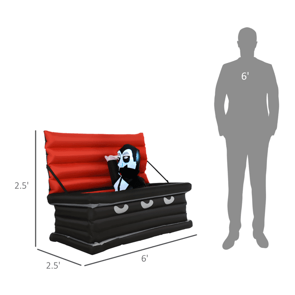 70.75IN Inflatable Vampire and Coffin Halloween Decor with LED Lights Waterproof Polyester Yard Ornament