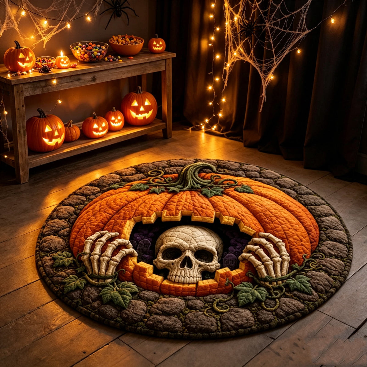 ZJNGJC 3D Circular Halloween Doormat Whimsy Charm Decoration For Indoor Space Weird Themed Entryway Rug D