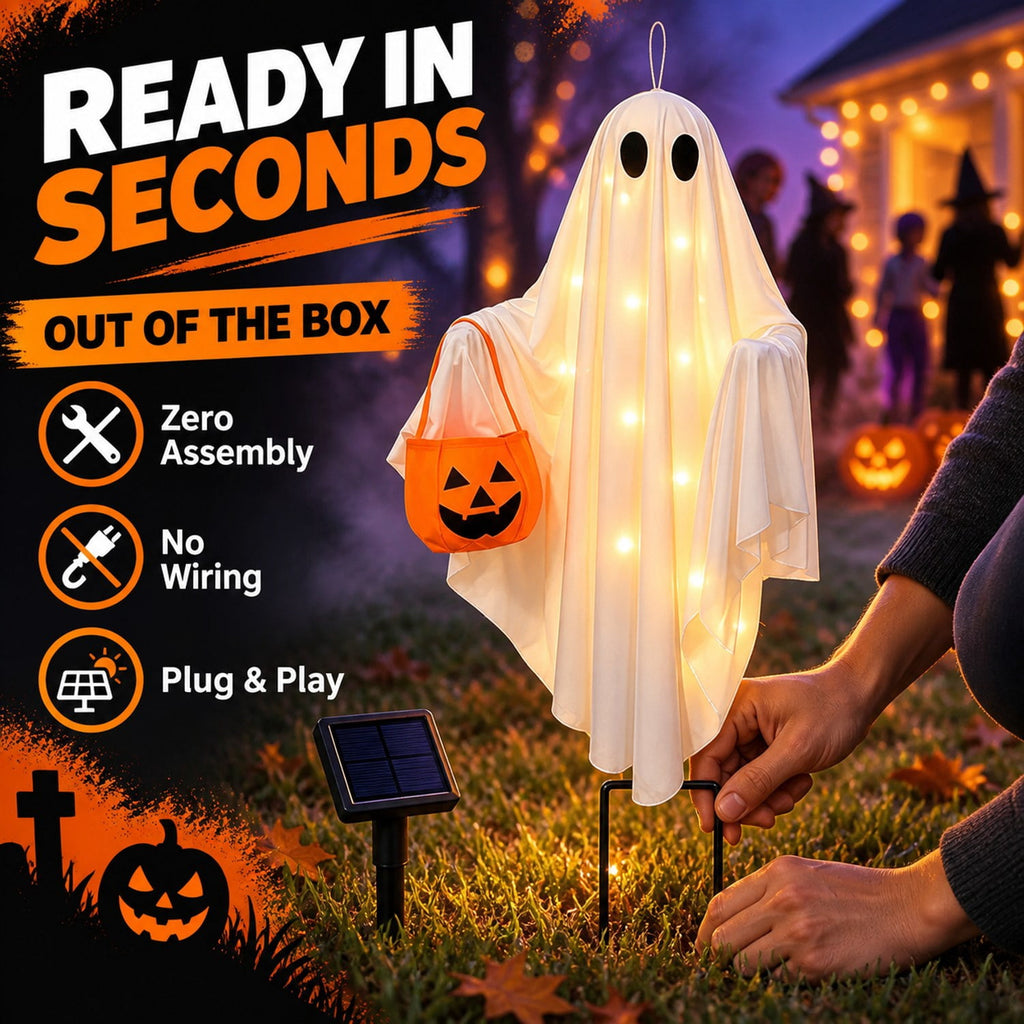 Solar Halloween Ghost Lights IP65 Waterproof 30 LED 2 Pack
