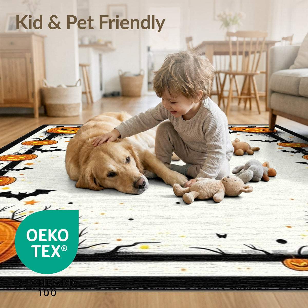 ODIKA Halloween Striped Pumpkin Ghost Farmhouse Welcome Fallc Door Pet Friendly & Kids Safe Play for Playroom, Bedroom, Reading Nook