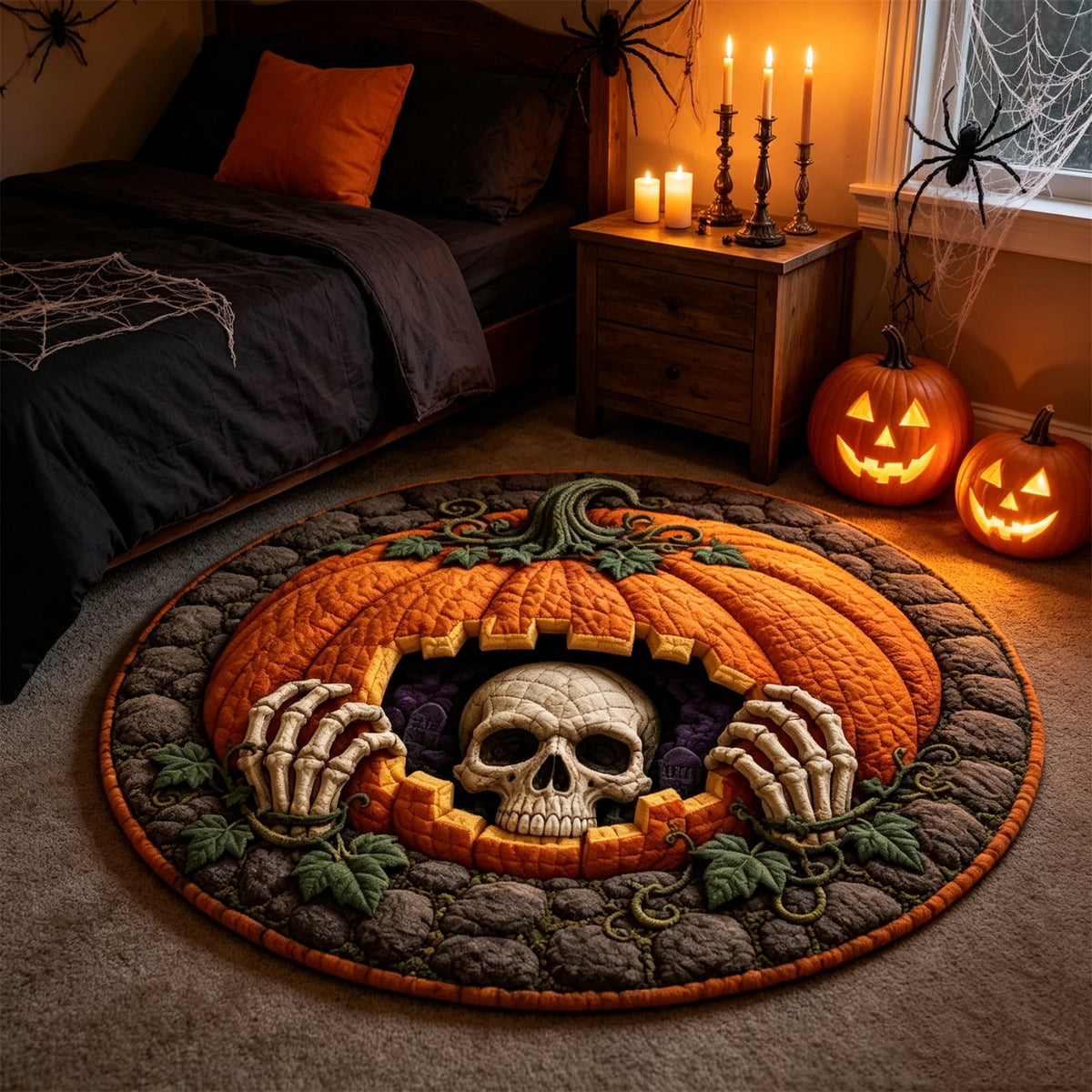 ZJNGJC 3D Circular Halloween Doormat Whimsy Charm Decoration For Indoor Space Weird Themed Entryway Rug D
