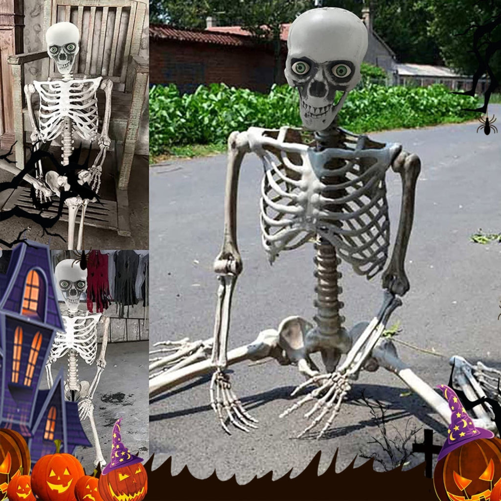Full-Body Posable Skeleton Decor - Life-Size Human Skeleton with Flexible Joints for Halloween Yard Displays, Haunted Houses & Spooky Party Props