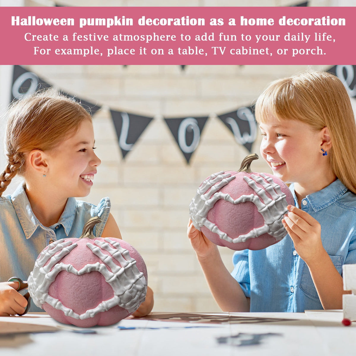 Halloween Skeleton Hand Pumpkin Statue Skeleton Hands Pumpkin Sculpture Spooky Tabletop Ornament for Halloween Living Room Tabletop Party Decor
