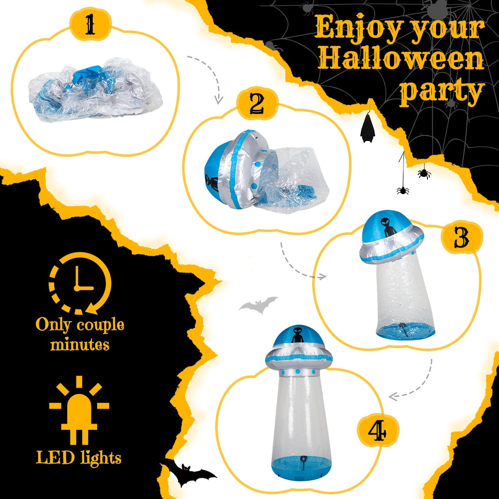 8.8FT Halloween Inflatable UFO Yard Decoration with Stand Inside Design