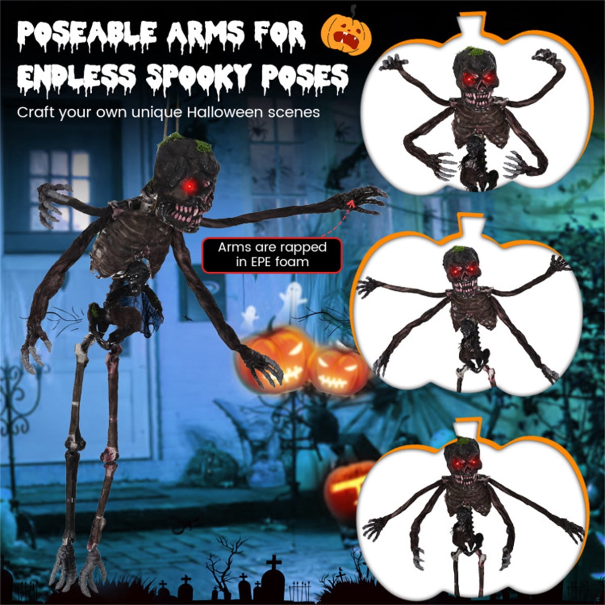 6ft Sound-Activated Halloween Skeleton Outdoor Decor with Flashing Red Eyes