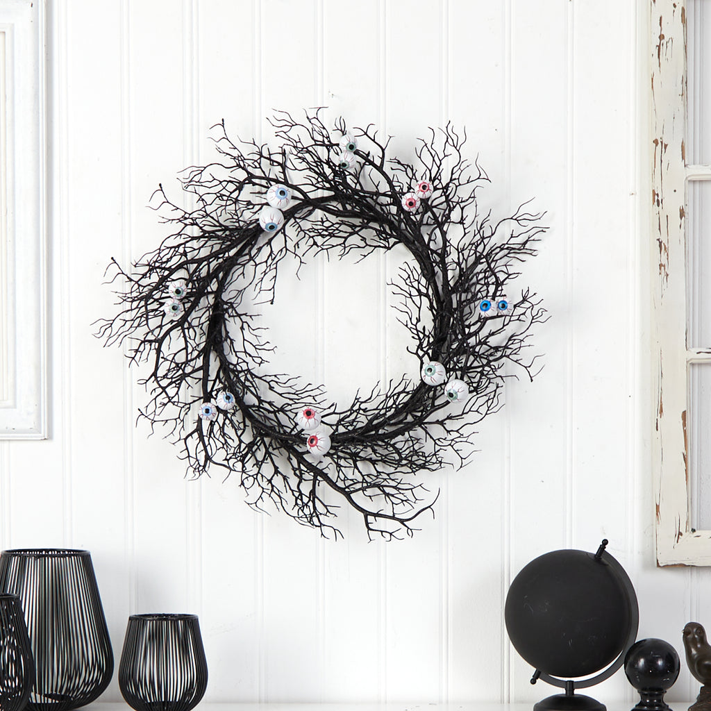 Nearly Natural 30in. Halloween Gazing Eyeballs Twig Wreath