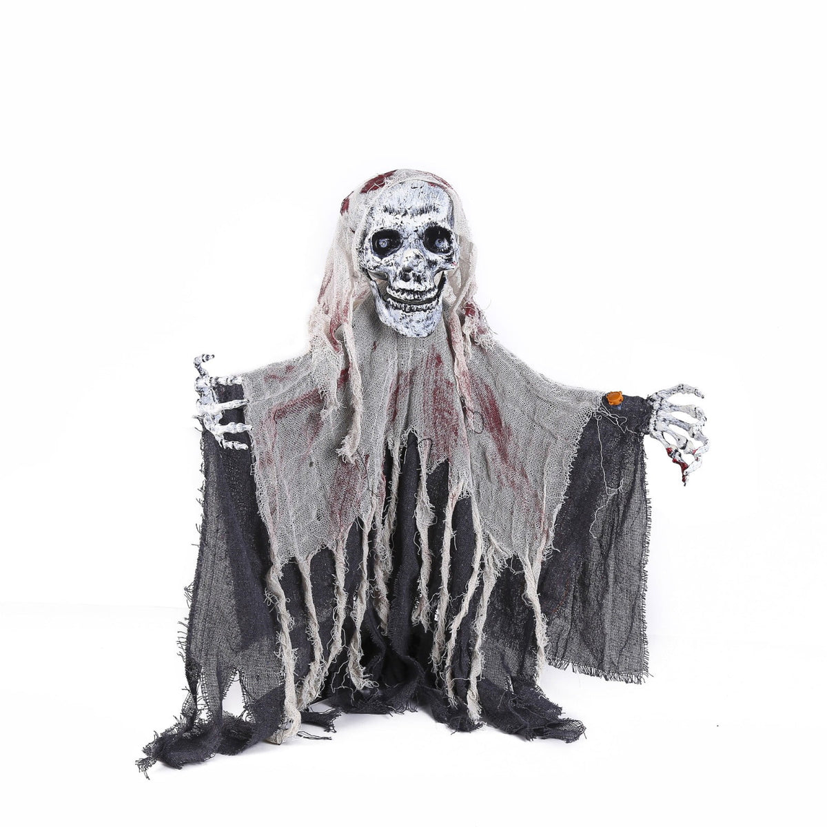 XHKUYI Halloween Sound Activated Skeleton Ghost Decor 21 inches, Light Up Creepy Bloody Tattered Gauze Ghost, Hanging Ghost Prop for Haunted House, Yard, Door & Party Decor