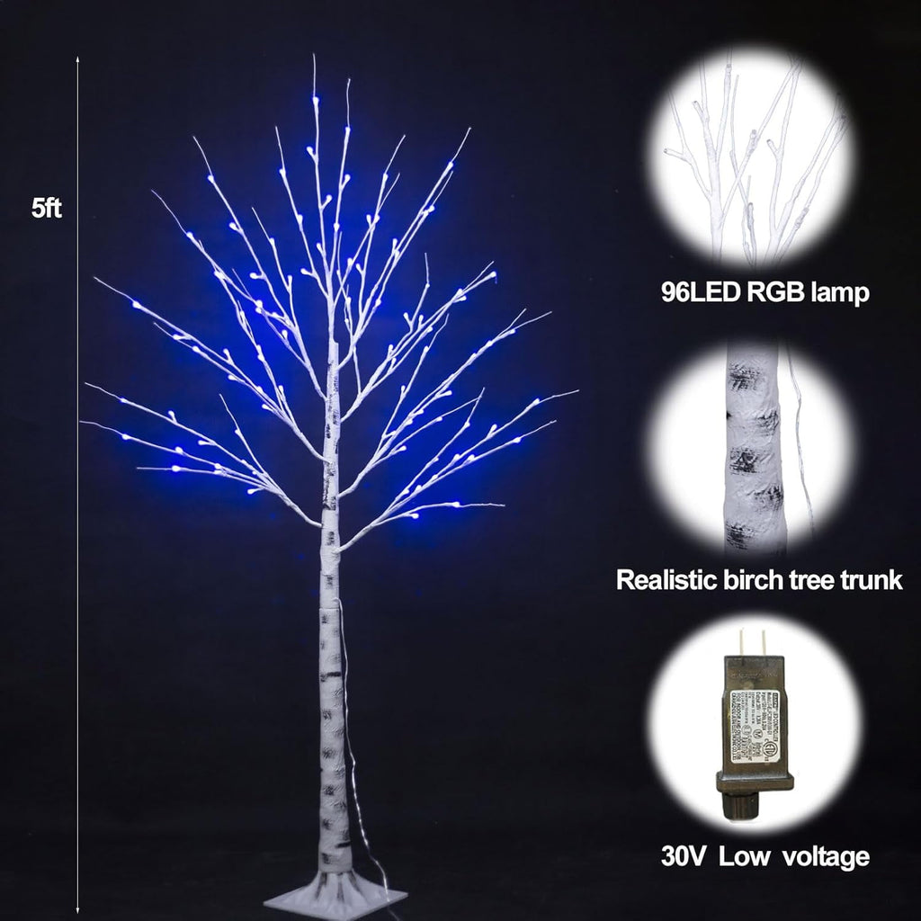 6FT Lighted Birch Tree for Halloween Decorations, 35 Colors Birch Tree with 120 LED Lights Color Changing, White Trees with Multicolor Lights Remote Timer for Home Holiday Party Indoor Outdoor