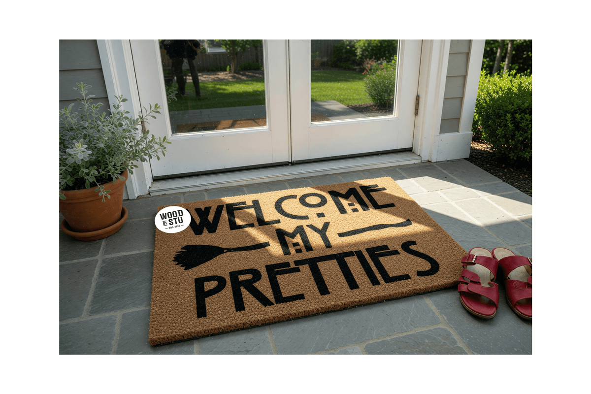 Welcome My Pretties Door Mat | Halloween Welcome Mat | Witch Hat Doormat | Funny Doormat | Halloween Decor | Funny Door Mat | Home Doormat