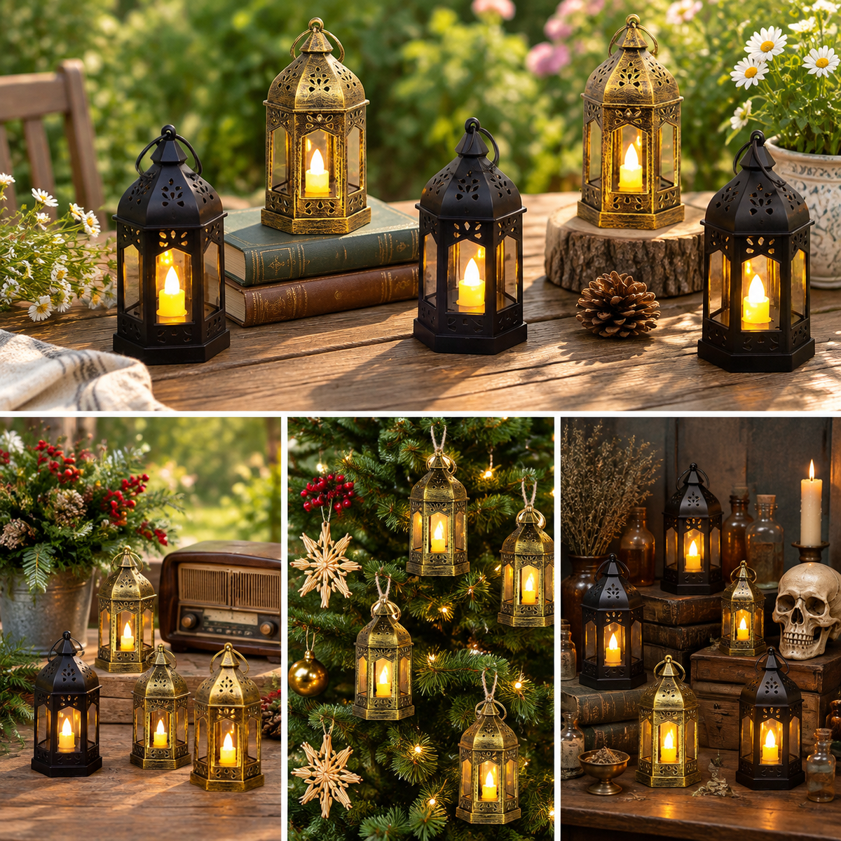 Mini Lantern With Flickering Led Candles Set Of 20 Vintdecorative Hanging Candle Lanterns Formas Wedding Decorations Party Table