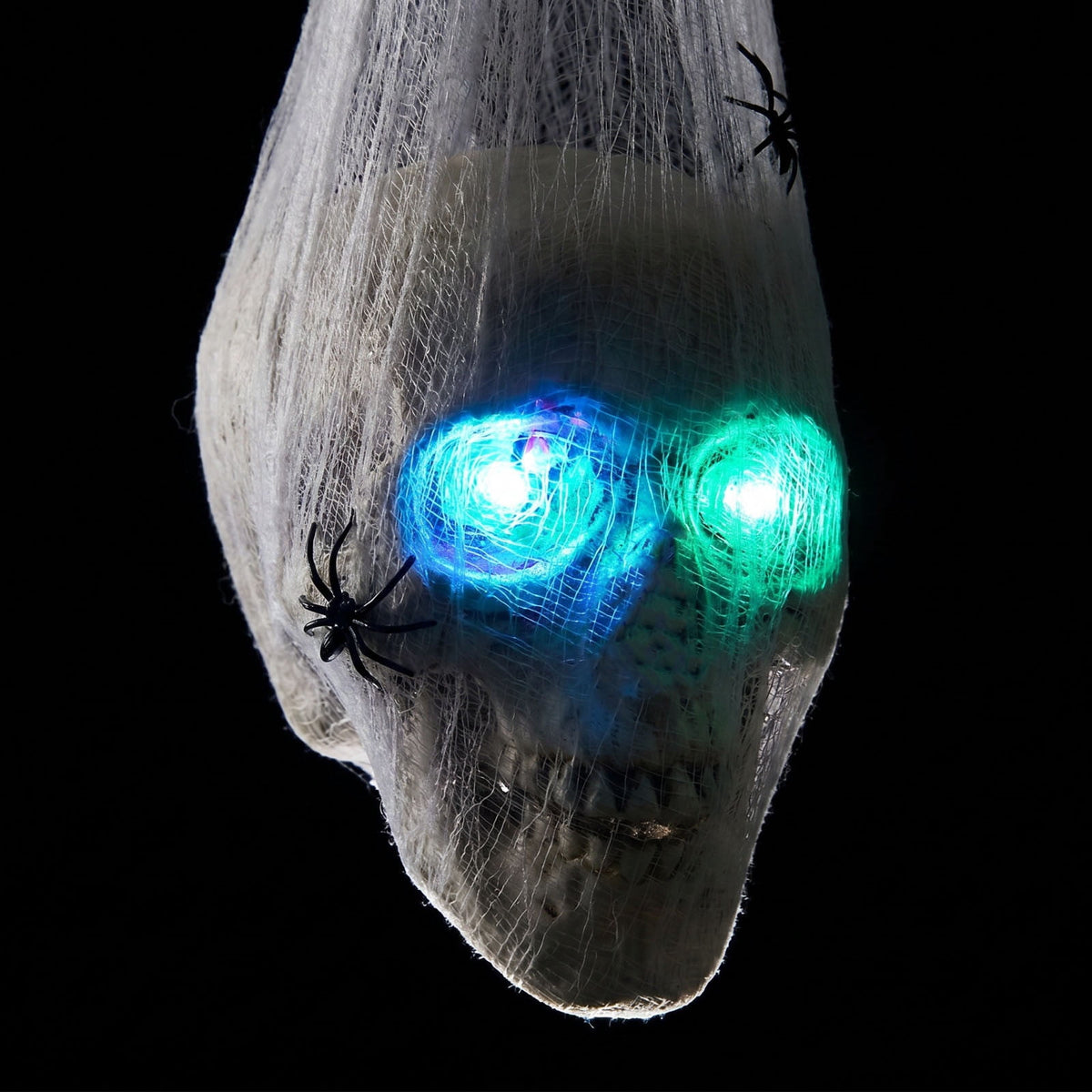 Spooky Hanging Decoration 25.6 Inch Glowing Skeleton Skull with Led Eyes, Gauze Wrapped Scary Ornament for Halloween Party, Indoor Outdoor Yard Decor