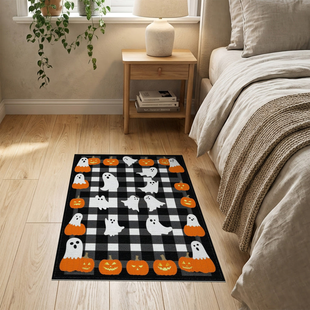 ODIKA Halloween Striped Pumpkin Ghost Farmhouse Welcome Fallc Door Pet Friendly & Kids Safe Play for Playroom, Bedroom, Reading Nook