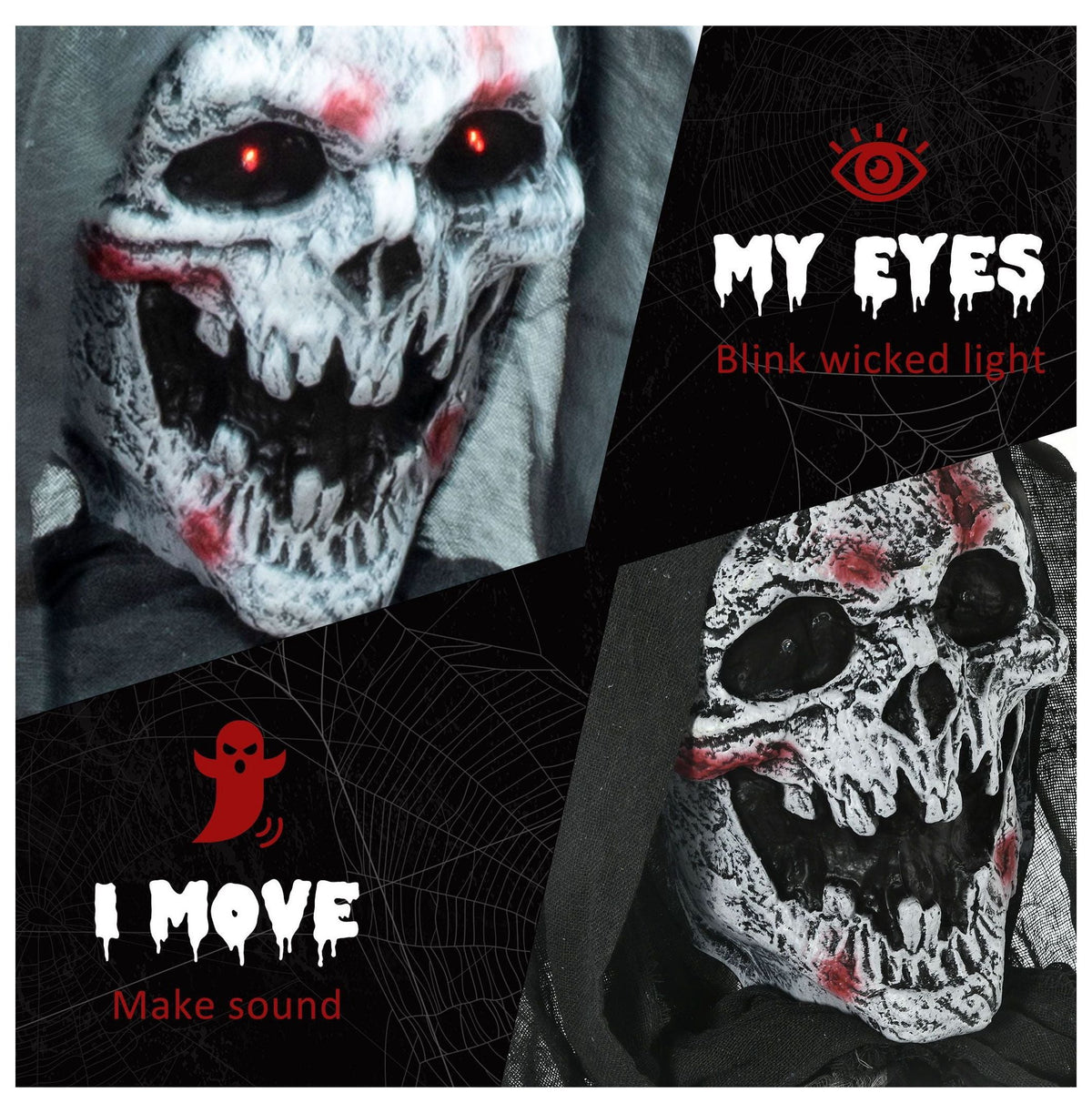 Halloween Witch Decoration Animated Prop - 74" Skeleton with Light Up Eyes & Howling Sound - Indoor/Outdoor Spooky Decor for Yard, Parties