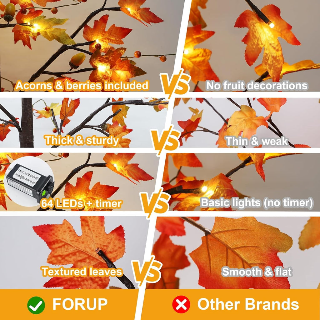 2 Pack LED Lighted Maple Tree, 5 FT Lighted Artificial Tree for Thanksgiving Harvest Fall Festival Halloween Home Party Decoration