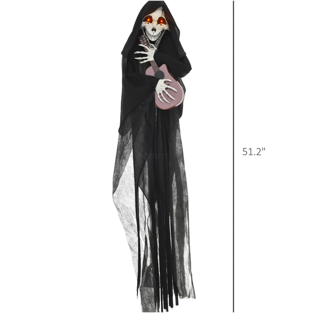 JERFIT Halloween Animatronic Grim Reaper Prop with Motion Sound Activation, Light Up Eyes and Guitar Music for Scary Outdoor Indoor Decor