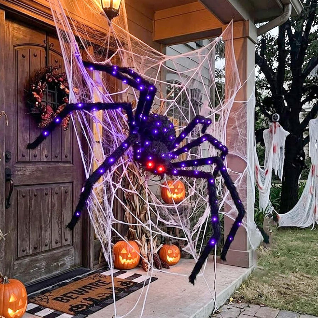 Halloween Decorations Outdoor Giant Spider Light Up Spider 4.3Ft Lighted Large Spider with 6 Modes and 100 LED Purple Lights, Black Spooky Spider for Yard Lawn Garden Patio Outside Decor