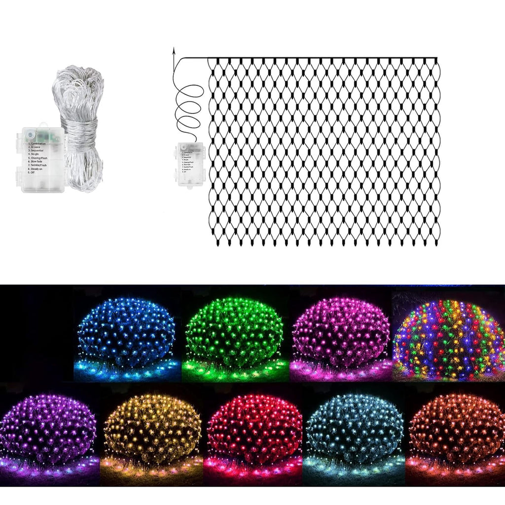 Garden Net Lights, Battery Operated 672 LED Waterproof Net Mesh Lights with 8 Modes, 6x4M Fairy String Lights for Outdoor Indoor Christmas Tree, Bush, Backyard, Garden, Party Décor