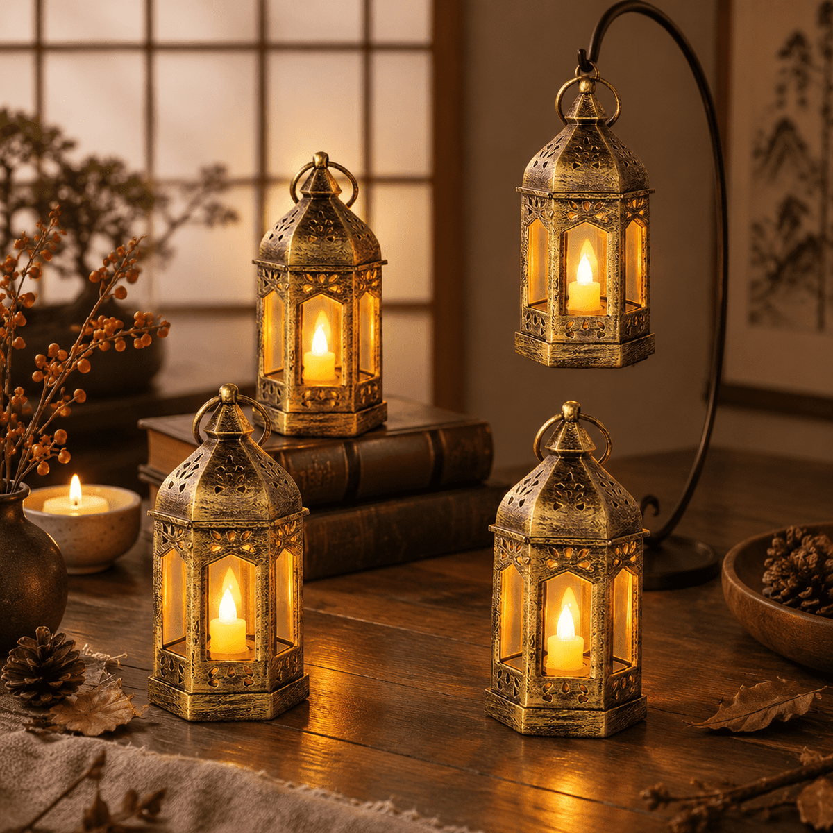 Mini Lantern With Flickering Led Candles Set Of 20 Vintdecorative Hanging Candle Lanterns Formas Wedding Decorations Party Table