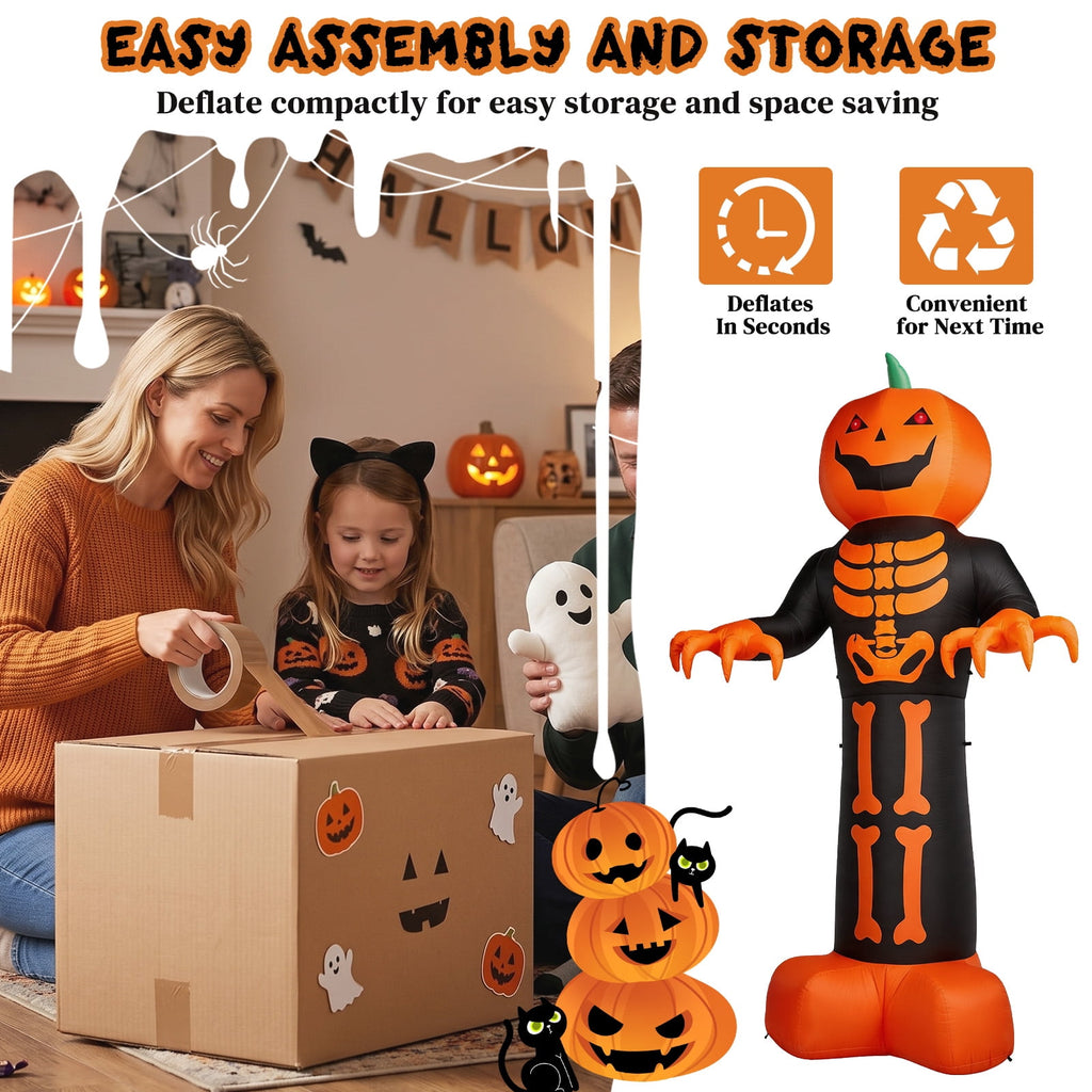 12ft Giant Halloween Inflatable Grim Reaper with Skeleton Ribs and Pumpkin 115 LED Lights