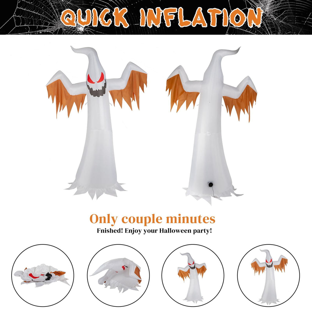 12FT Inflatable Scary Ghost with Flames and Flashing Red Eyes LED Lights for Halloween Yard Decor