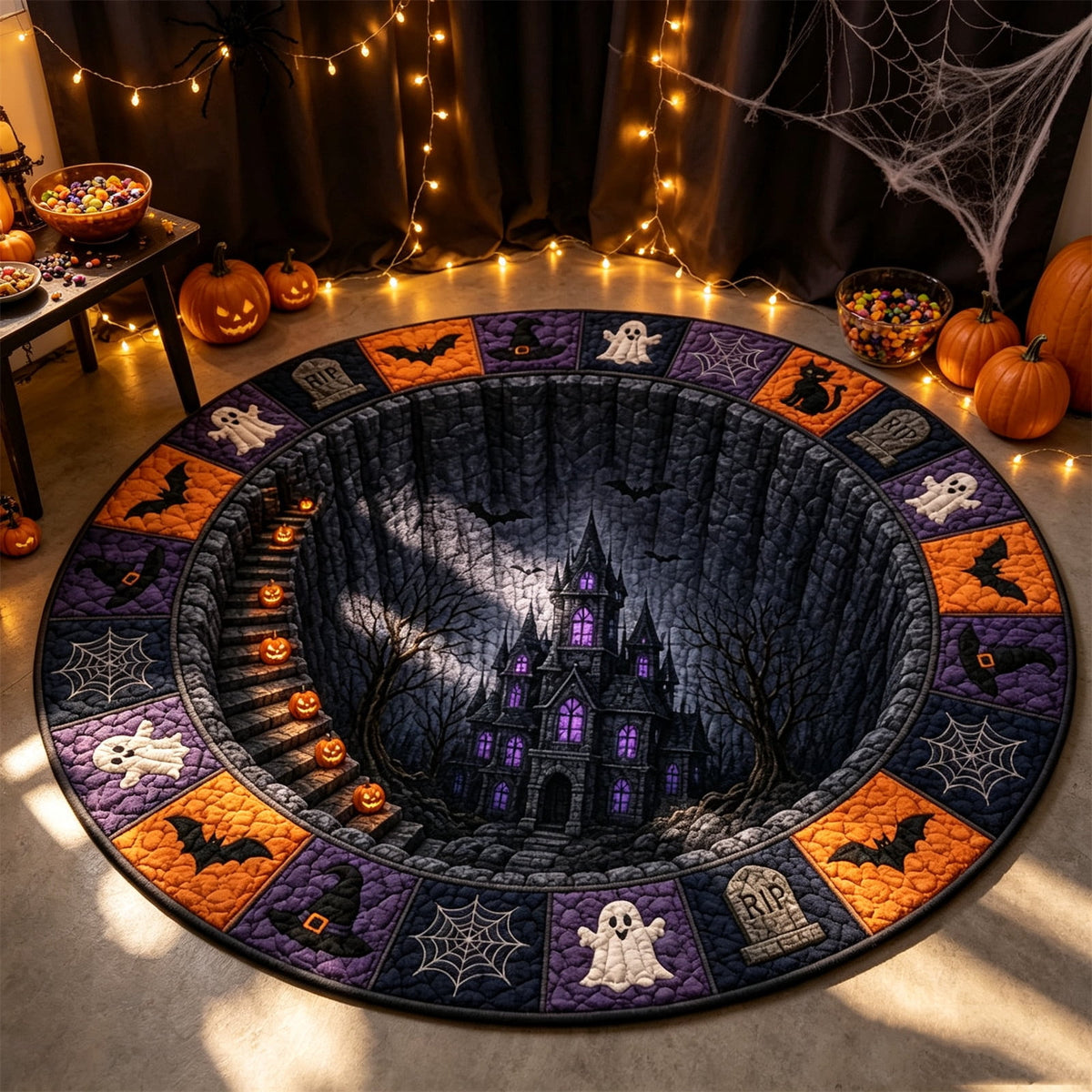 ZJNGJC 3D Circular Halloween Doormat Adding Whimsy Charm To Your Indoor Space With Weird Decoration For Festive Entryway C