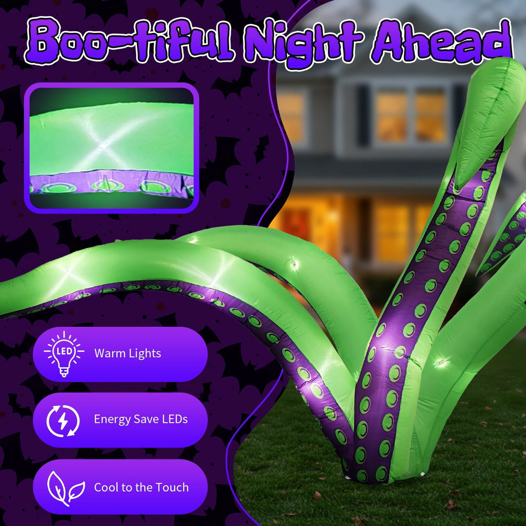 2 Pack 6.9FT Inflatable Octopus Tentacles Halloween Decor with Built in White LED Lights Waterproof Polyester Outdoor Inflatable Ornament for Window Rooftop Yard Party
