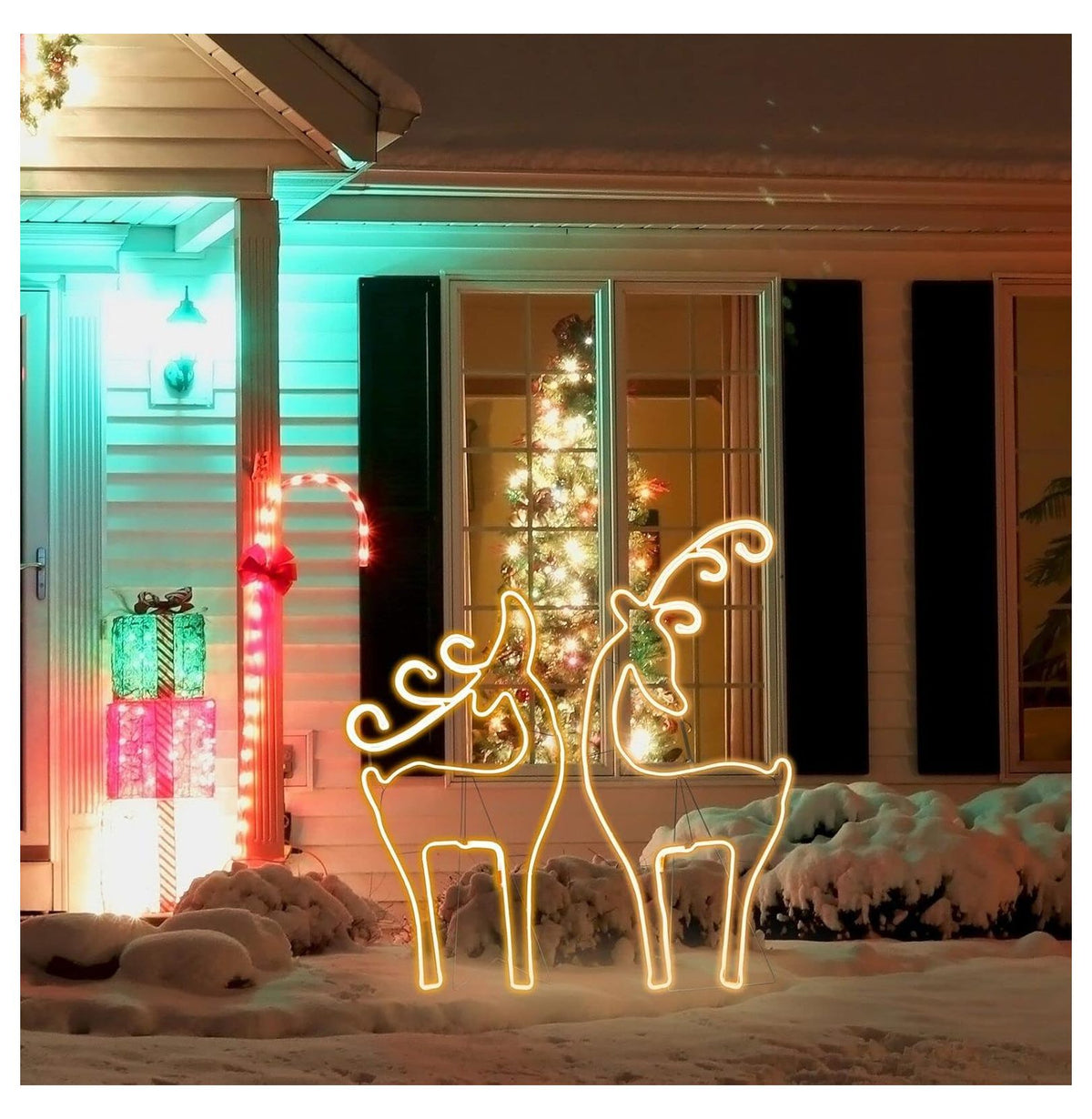 LED Deer Christmas Decorations 42"+34.5" - Super Bright Warm White - Outdoor Holiday Decor with UL Adapter & Waterproof Design