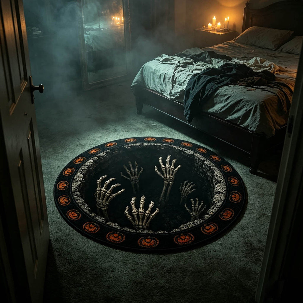 3D Visual Halloween Round Rug Non Soft Velvet Glowing Ghost Black Hole Floor Mat for Living Room Bedroom Entryway(White Purple-140cm)