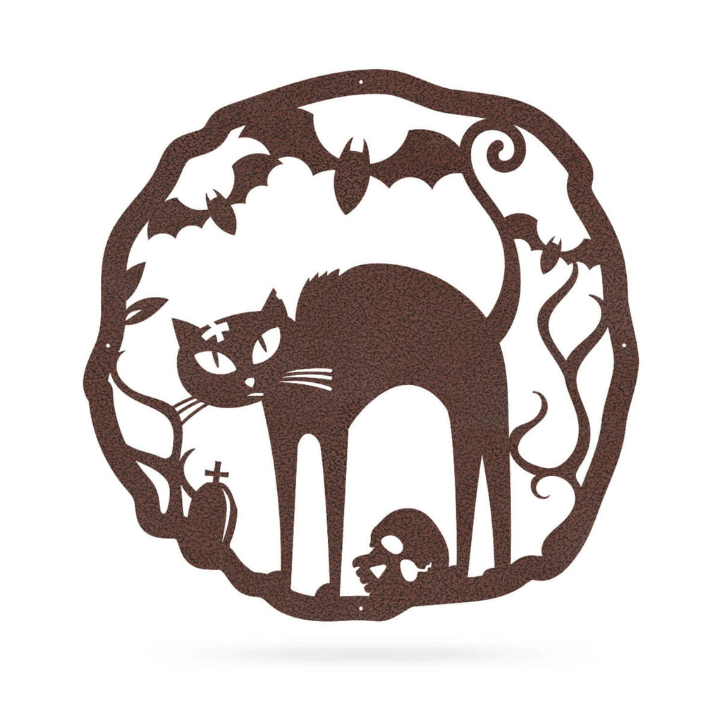 RealSteel: Halloween Cat Wreath – Black Cat Door Decor, Indoor/Outdoor, Multiple Sizes & Colors (18"/B)