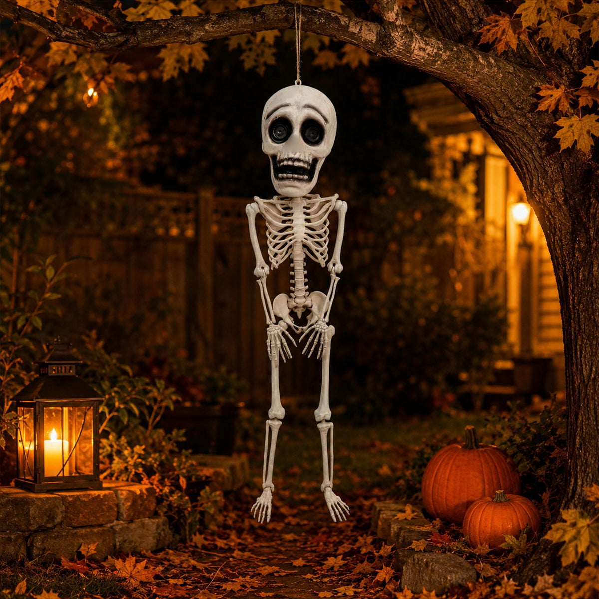 41.34 in Posable Halloween Skeleton Decoration, Plastic Hanging Skeleton with Articulated Joints and Rope for Yard, Tree, Porch, Haunted House & Indoor Decor, 1Pc