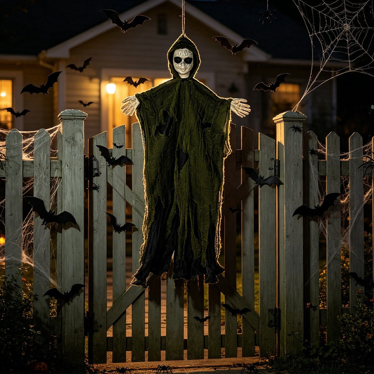 Halloween Witch Hanging Decoration, 45" Scary Witch Skeleton Hangings, Glowing Specters Pendant for Halloween Festival, Eerie Skull Ornament for Party Haunted House Outdoor Props, A