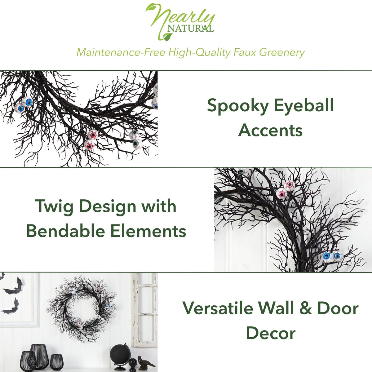 Nearly Natural 30in. Halloween Gazing Eyeballs Twig Wreath