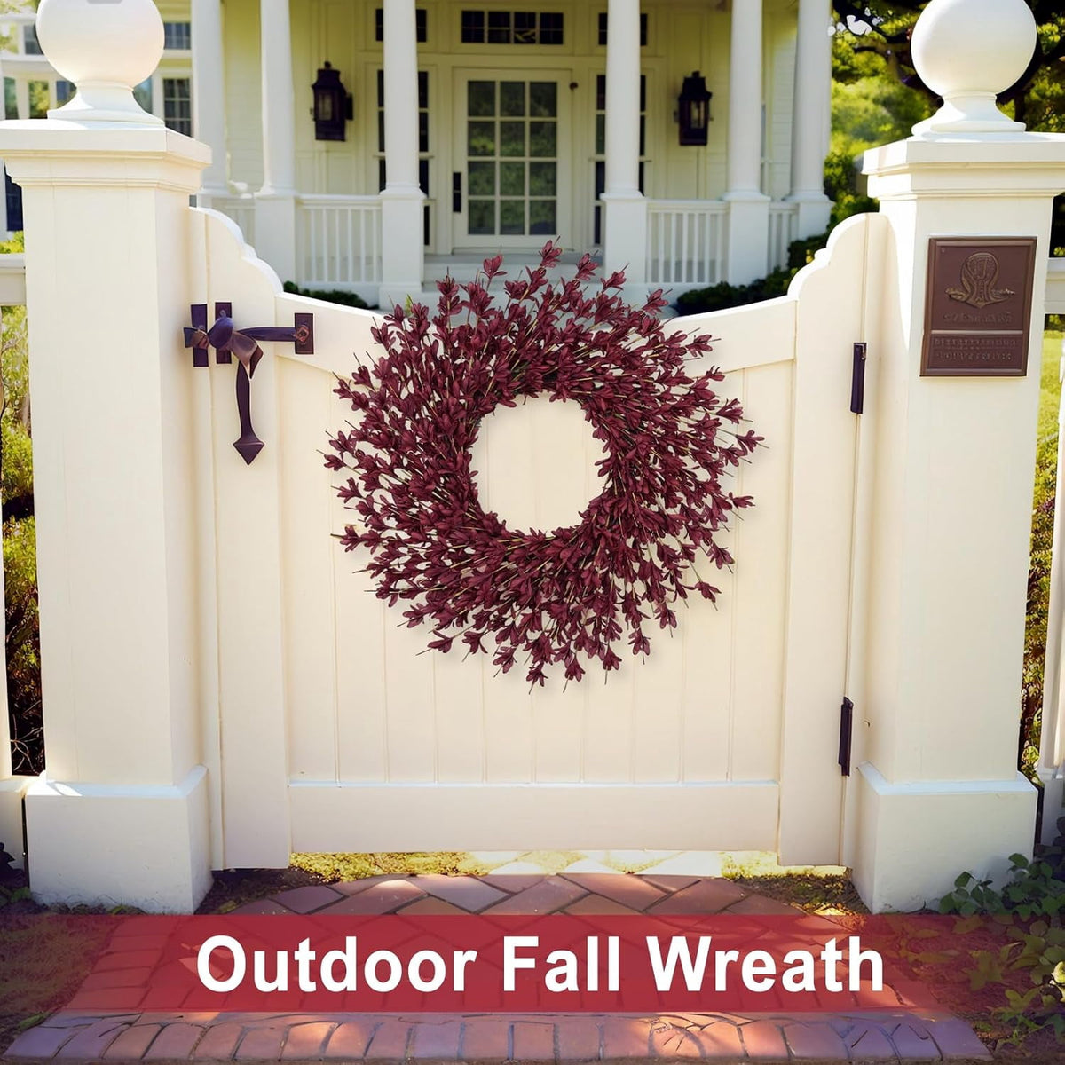 26 Inch Realistic Fall Wreaths for Front Door Outside Autumn Wreath Outdoor Indoors Fall Decorations for Home Thanksgiving Halloween Holiday Decorations Clearance for Wall Porch Door (Wine Red)