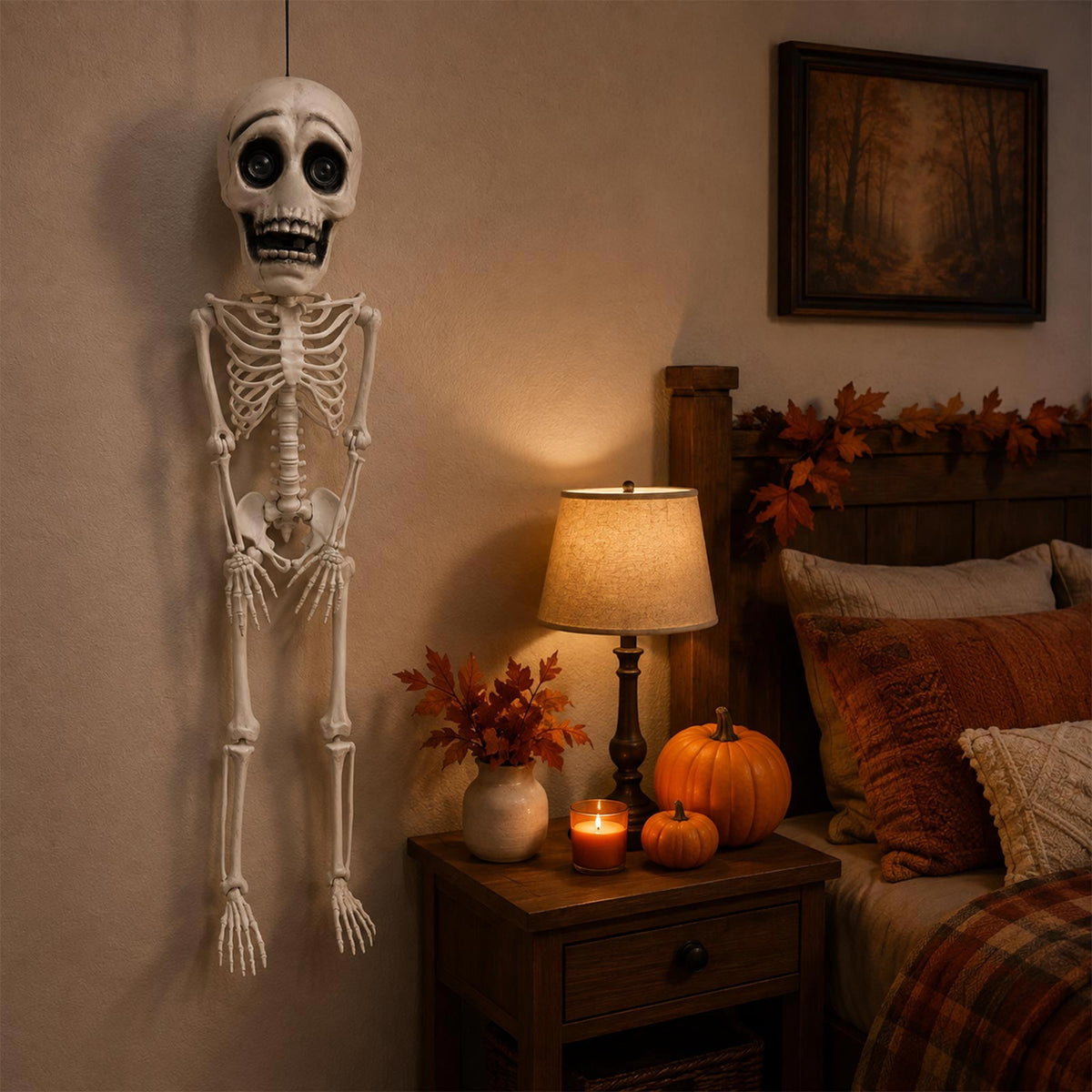 41.34 in Posable Halloween Skeleton Decoration, Plastic Hanging Skeleton with Articulated Joints and Rope for Yard, Tree, Porch, Haunted House & Indoor Decor, 1Pc