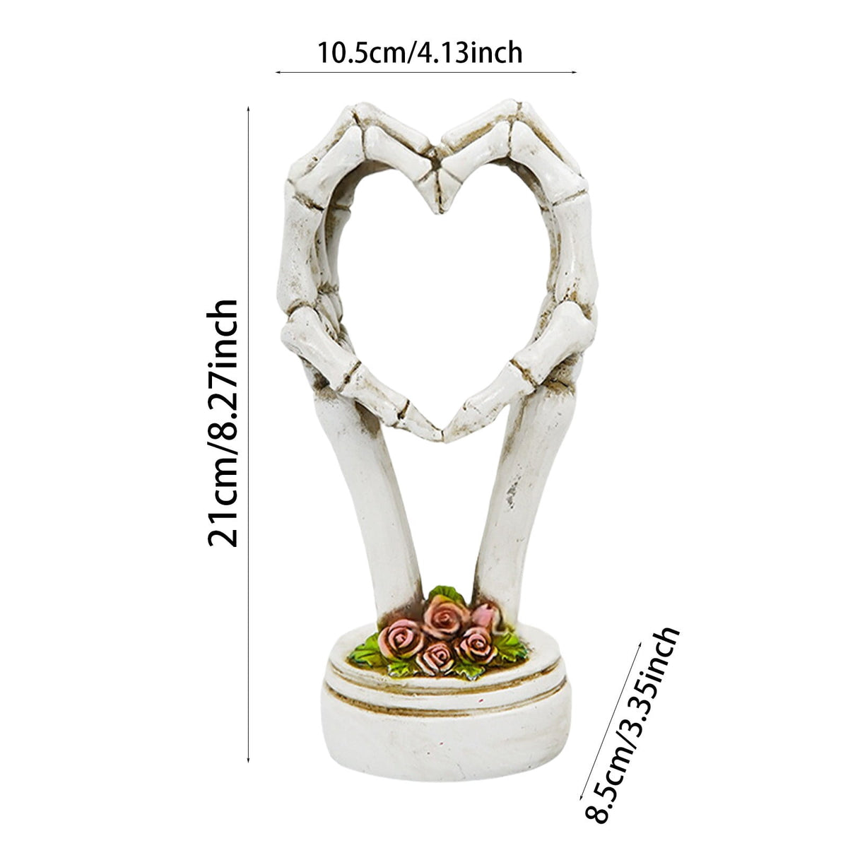 3Pcs Halloween Skeleton Heart Hands Sculpture, Resin Abstract Bone Finger Gesture Statue with Floral Ornament Base, Gothic Home Desktop Decor for Shelf, Mantel, Dressing Table and Party Display