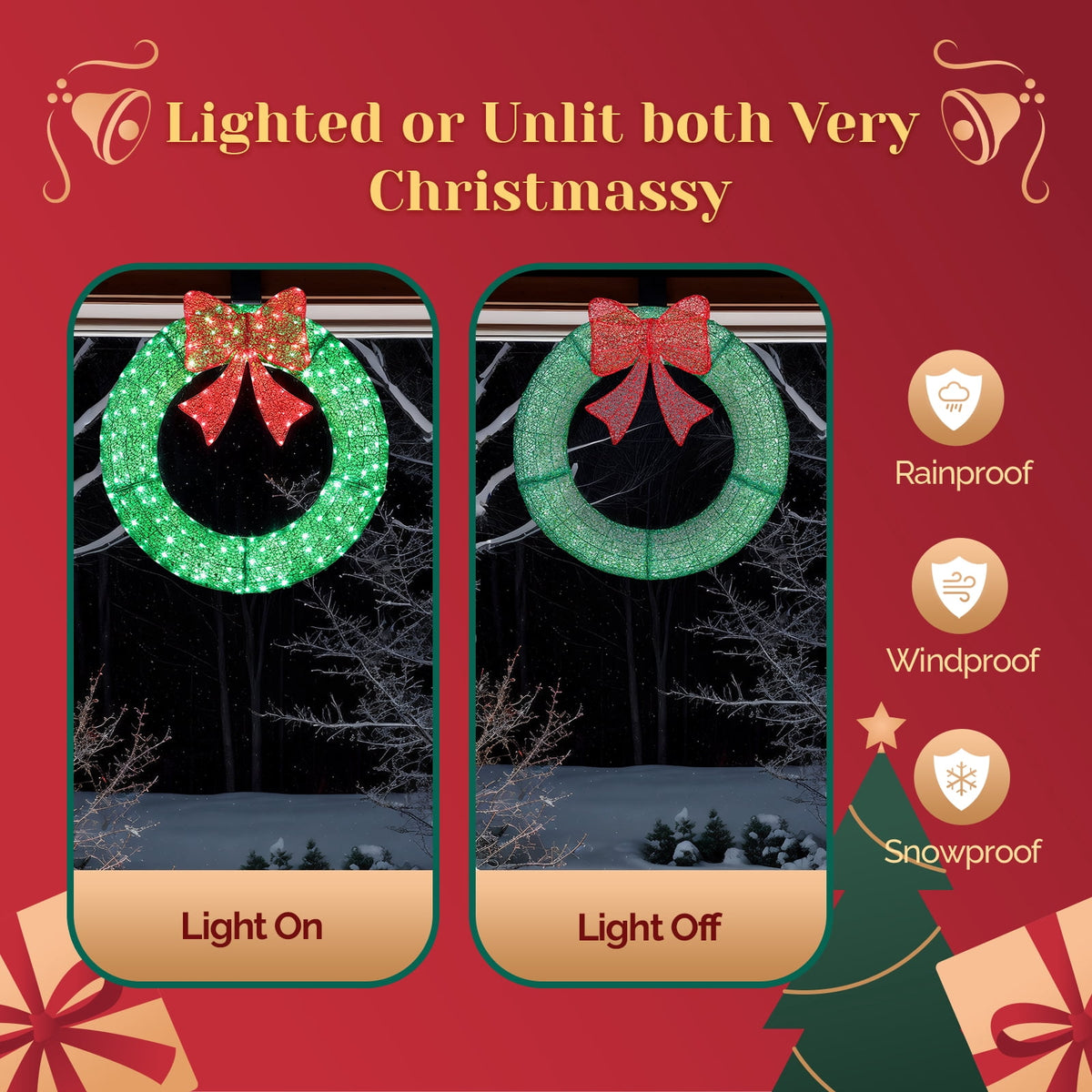 Ktaxon 36in Christmas Wreath Christmas Decoration Lighted Holiday Decor 175 Lights LED,Green
