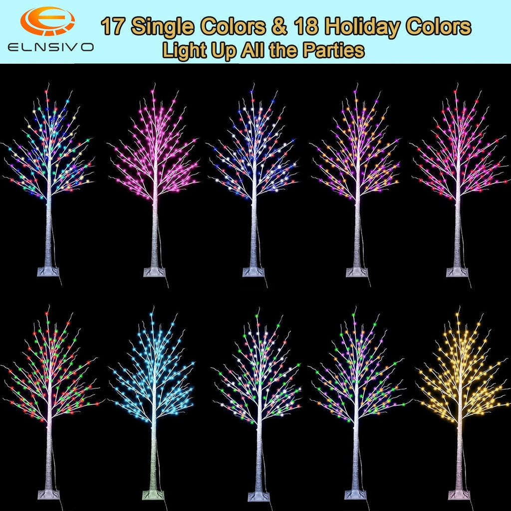 6FT Lighted Birch Tree for Halloween Decorations, 35 Colors Birch Tree with 120 LED Lights Color Changing, White Trees with Multicolor Lights Remote Timer for Home Holiday Party Indoor Outdoor